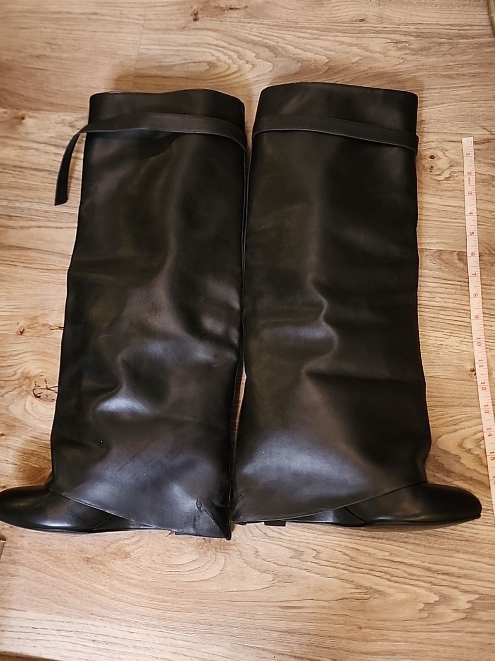 Givenchy Shark Lock Wedge Knee High Black Almond Toe Pull On Boot Size 10 - Picture 8 of 17